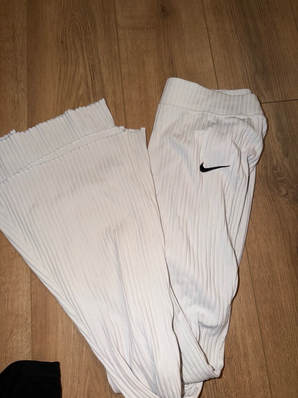 Nike White Ribbed flare pants